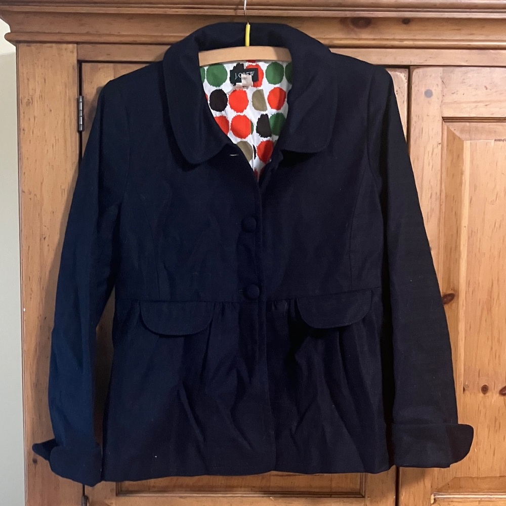 J. Crew Black Pea Coat with Colorful Lining
